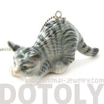 Kitty Cat Porcelain Ceramic Animal Pendant Necklace with Playful Crouching Pose | Handmade | DOTOLY