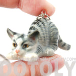 Kitty Cat Porcelain Ceramic Animal Pendant Necklace with Playful Crouching Pose | Handmade | DOTOLY