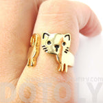 Kitty Cat Shaped Cartoon Animal Wrap Around Ring in Gold | DOTOLY | DOTOLY