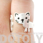 Kitty Cat Shaped Cartoon Animal Wrap Around Ring in Silver | DOTOLY | DOTOLY