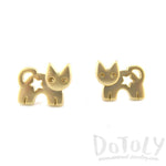 Kitty Cat Silhouette with Star Cut Out Shaped Stud Earrings in Gold | DOTOLY | DOTOLY