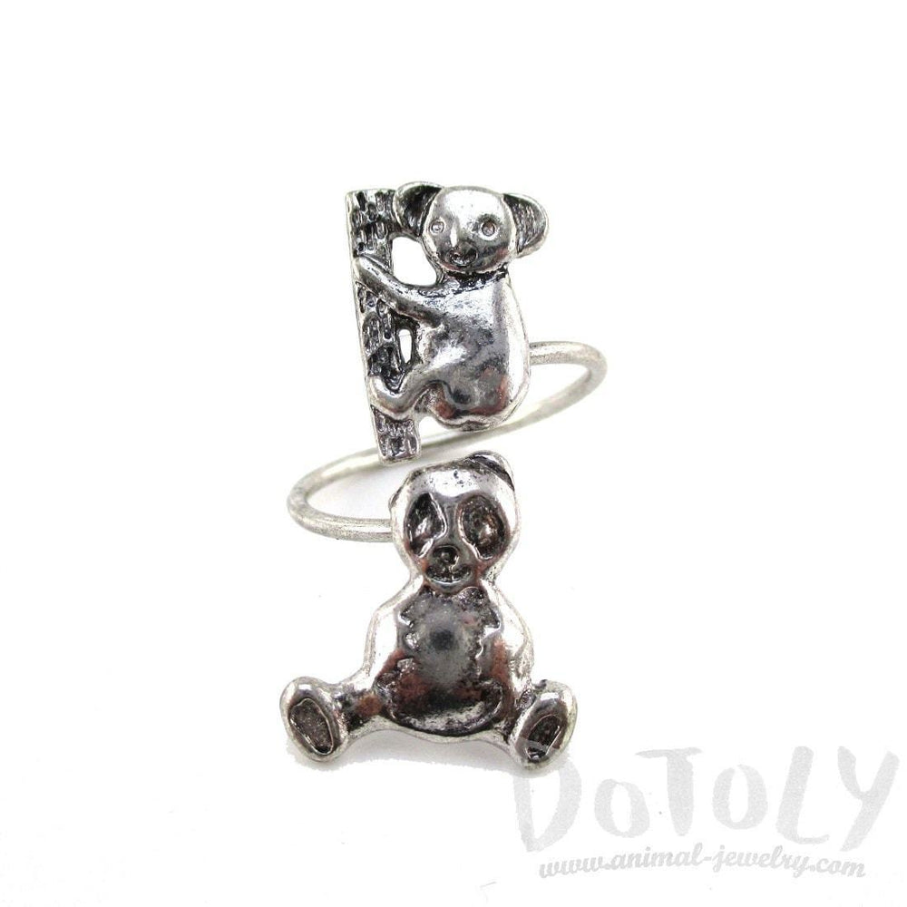 Koala and Panda Bear Wrap Around Adjustable Ring in Silver | DOTOLY | DOTOLY