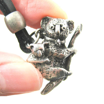 Koala Bear Mother and Baby Animal Pendant Necklace in Silver | DOTOLY