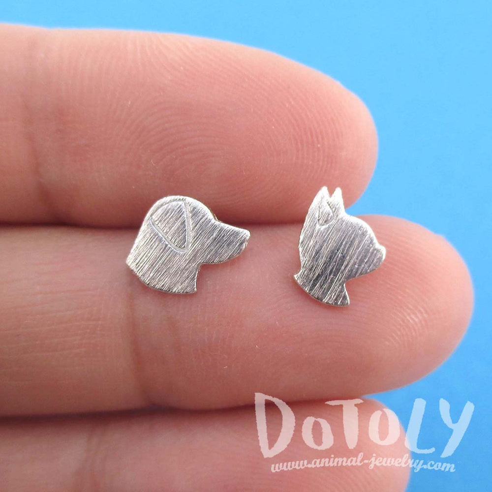 Labrador Retriever Boston Terrier Dog Shaped Stud Earrings in Silver