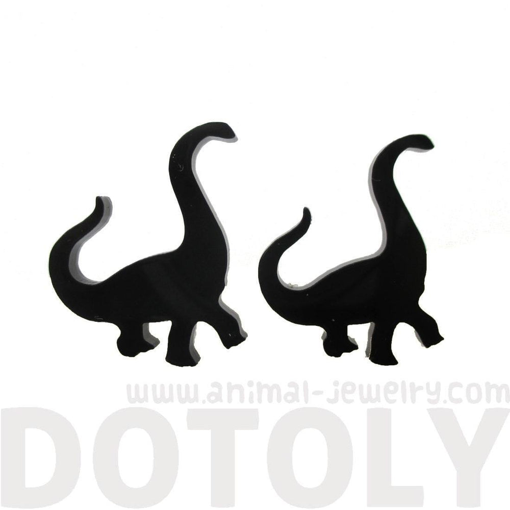 Large Brontosaurus Dinosaur Silhouette Shaped Stud Earrings in Black