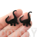 Large Brontosaurus Dinosaur Silhouette Shaped Stud Earrings in Black