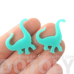 Brontosaurus Dinosaur Shaped Laser Cut Stud Earrings in Blue Green