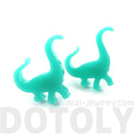 Brontosaurus Dinosaur Shaped Laser Cut Stud Earrings in Blue Green