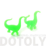Brontosaurus Dinosaur Shaped Laser Cut Stud Earrings in Green