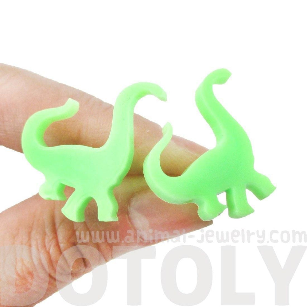 Brontosaurus Dinosaur Shaped Laser Cut Stud Earrings in Green