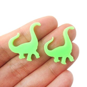 Brontosaurus Dinosaur Shaped Laser Cut Stud Earrings in Green