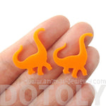 Large Brontosaurus Dinosaur Silhouette Shaped Stud Earrings in Orange