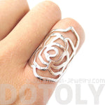 Large Classic Floral Rose Cut Out Shaped Ring in Shiny Silver | DOTOLY