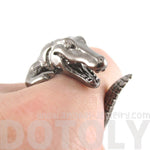 Crocodile Alligator Animal Wrap Ring in Gunmetal Silver