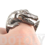 Crocodile Alligator Animal Wrap Ring in Gunmetal Silver