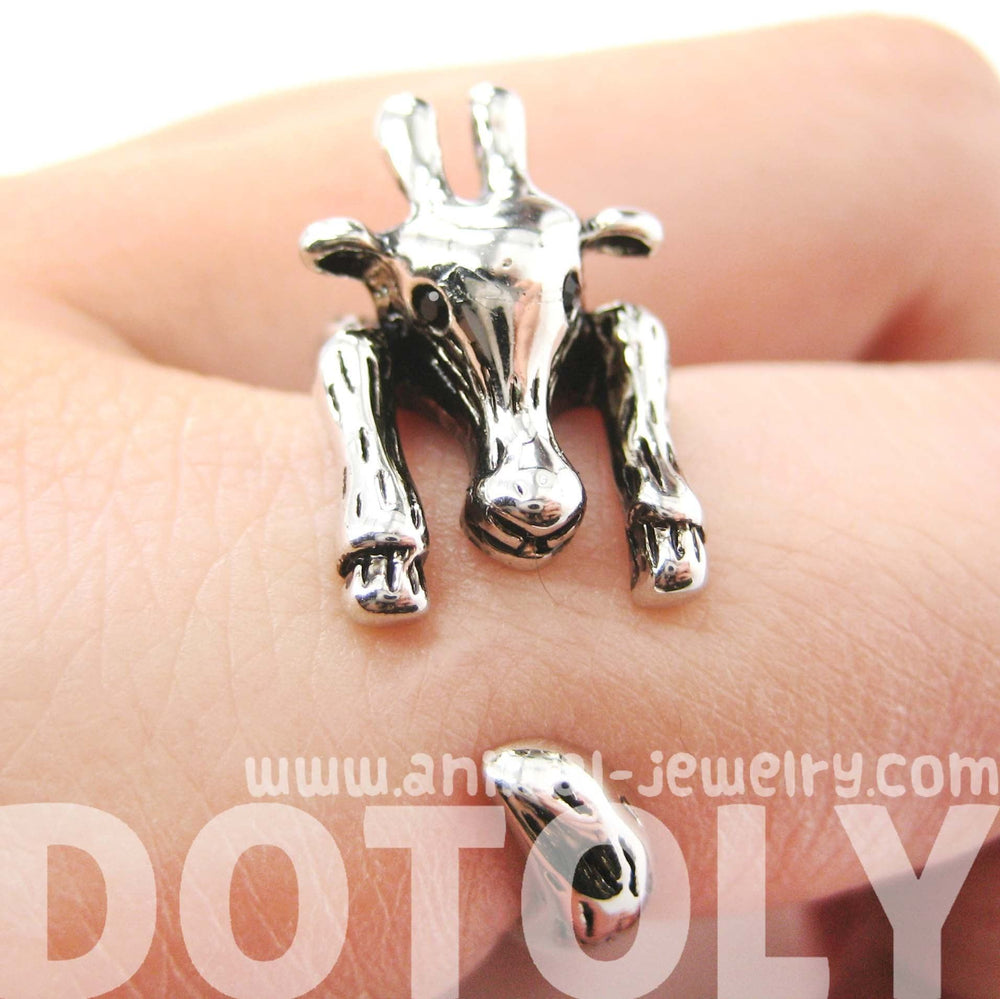 Large Giraffe Animal Wrap Around Ring in Shiny Silver - Sizes 4 to 9 Available | DOTOLY