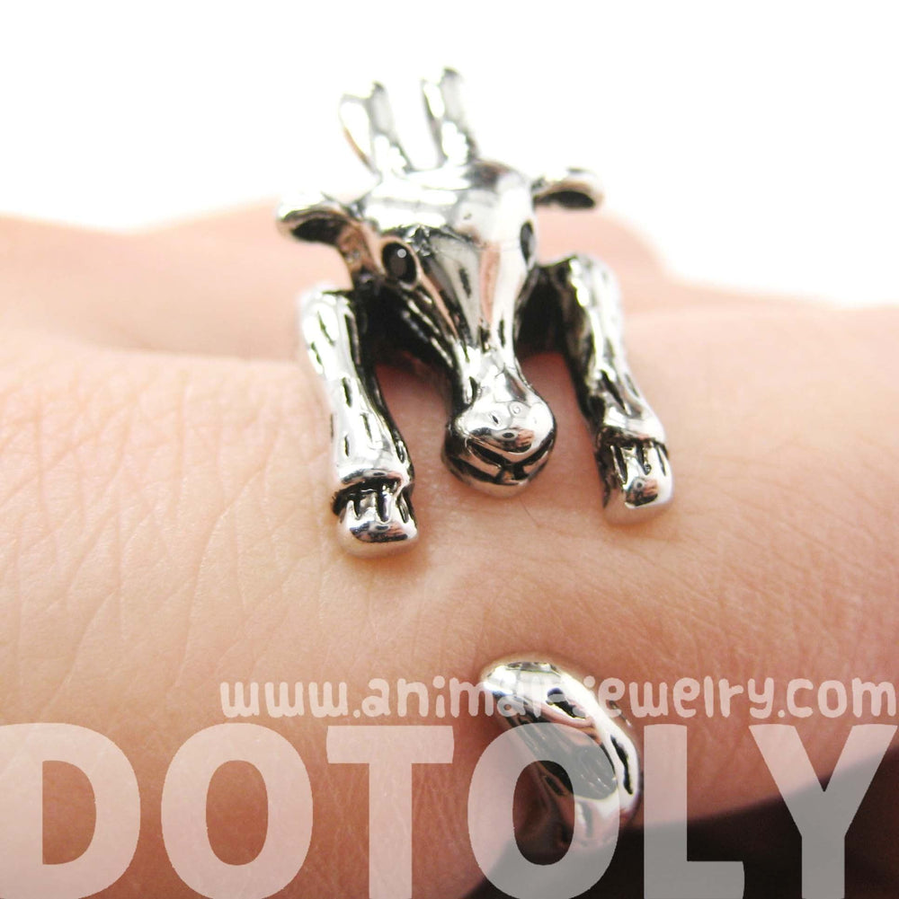 Large Giraffe Animal Wrap Around Ring in Shiny Silver - Sizes 4 to 9 Available | DOTOLY