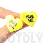 Large Hug Me Candy Heart Sweethearts Shaped Laser Cut Stud Earrings in Yellow | DOTOLY