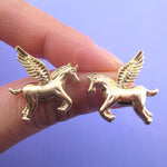 Large Pegasus Unicorn Shaped Stud Earrings in Silver or Gold | DOTOLY