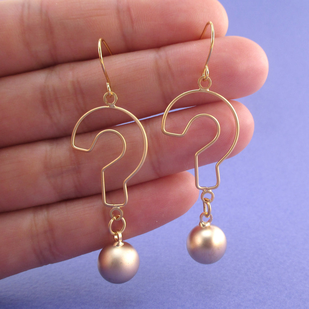 Large Question Mark Outline Shaped Punctuation Dangle Earrings