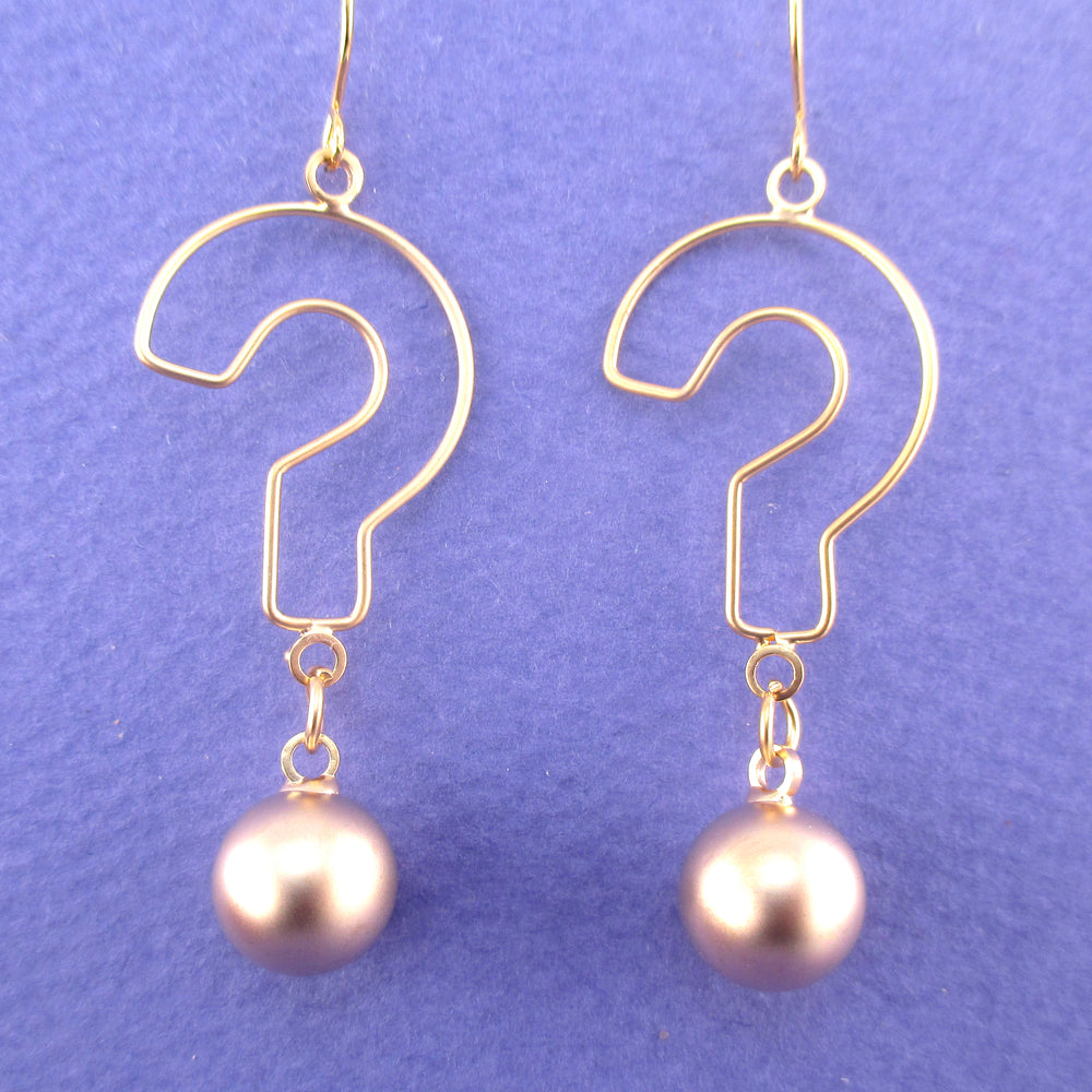 Large Question Mark Outline Shaped Punctuation Dangle Earrings
