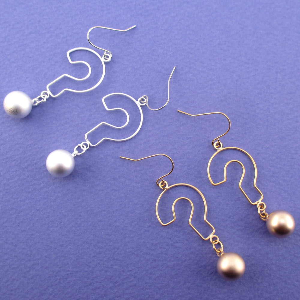 Large Question Mark Outline Shaped Punctuation Dangle Earrings