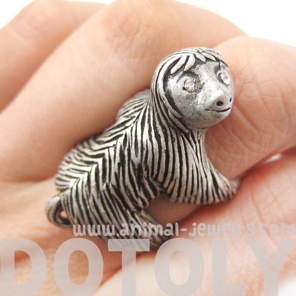 Large Three Toed Sloth Shaped Animal Wrap Ring in Silver | US Sizes 4 to 9 | DOTOLY