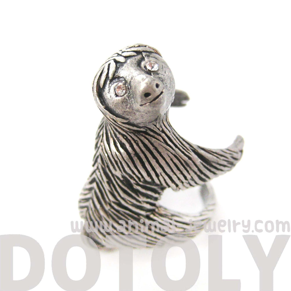 Large Three Toed Sloth Shaped Animal Wrap Ring in Silver | US Sizes 4 to 9 | DOTOLY