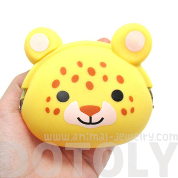 Leopard Cheetah Cat Face Shaped Animal Friends Silicone Clasp Coin Purse Pouch | DOTOLY