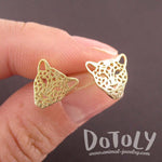 Leopard Jaguar Face Dye Cut Shaped Allergy Free Stud Earrings in Gold