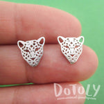 Leopard Jaguar Dye Cut Shaped Allergy Free Stud Earrings in Silver
