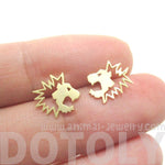 Lion Face Shaped Animal Cut Out Stud Earrings in Gold | Animal Jewelry | DOTOLY