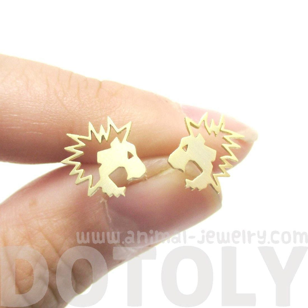 Lion Face Shaped Animal Cut Out Stud Earrings in Gold | Animal Jewelry | DOTOLY