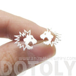 Lion Face Shaped Animal Cut Out Stud Earrings in Silver | Animal Jewelry | DOTOLY