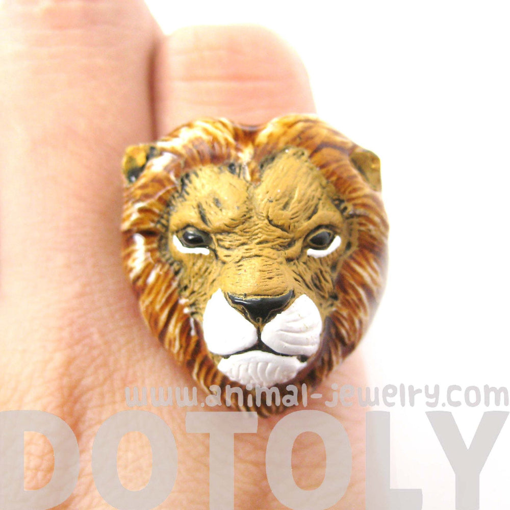 Lion Head Shaped Porcelain Ceramic Adjustable Animal Ring | Handmade | DOTOLY