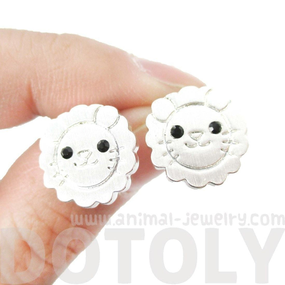 Lion Shaped Adorable Animal Stud Earrings in Silver with Allergy Free Posts | DOTOLY