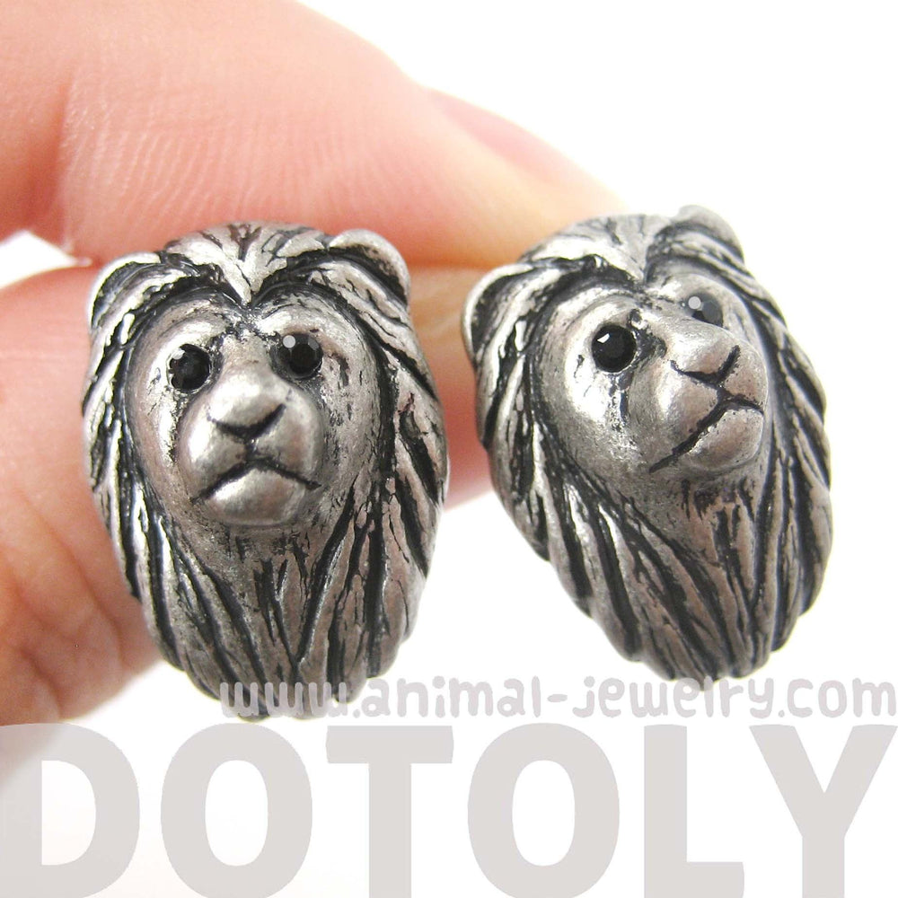 Lion Shaped Realistic Animal Stud Earrings in Silver | Animal Jewelry | DOTOLY