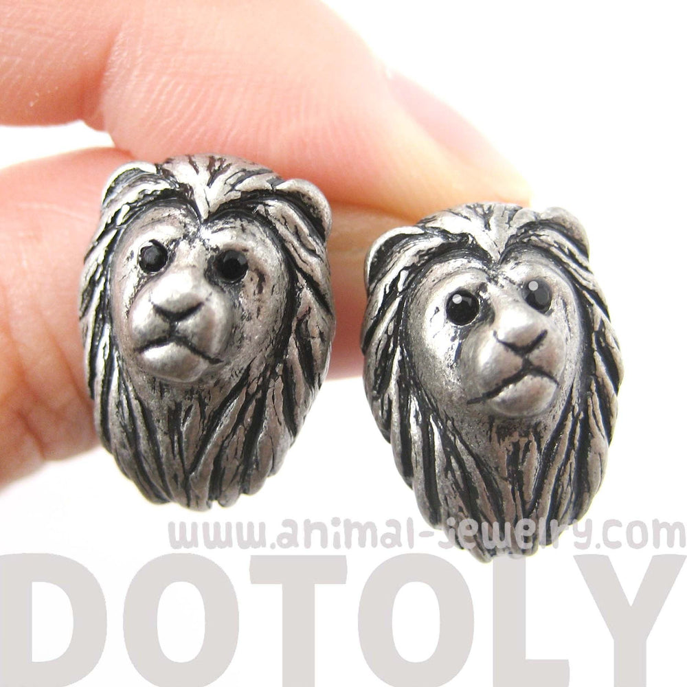 Lion Shaped Realistic Animal Stud Earrings in Silver | Animal Jewelry | DOTOLY