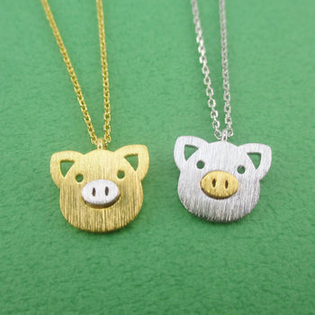 Little Piggy Pig Face Shaped Charm Necklace in Silver or Gold | DOTOLY