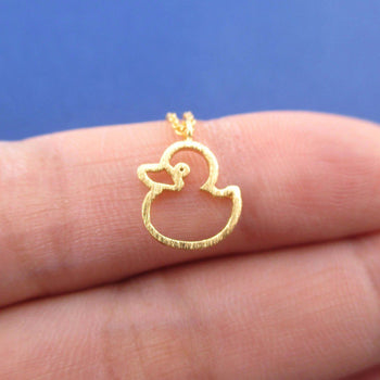 Little Rubber Ducky Duck Outline Shaped Pendant Necklace in Gold | DOTOLY