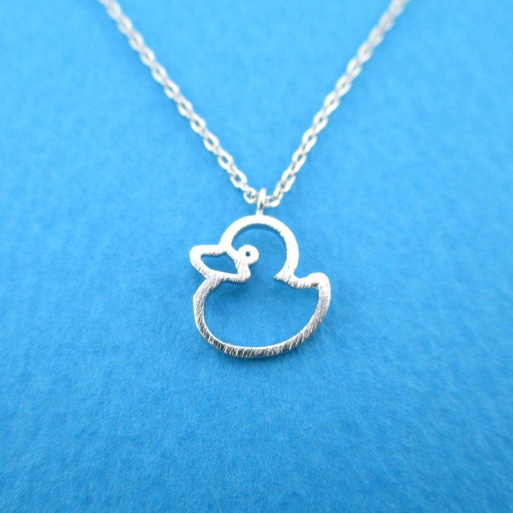 Little Rubber Ducky Duck Outline Shaped Pendant Necklace in Silver | DOTOLY