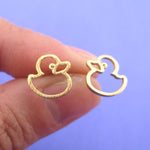 Little Rubber Ducky Duck Outline Shaped Stud Earrings in Gold