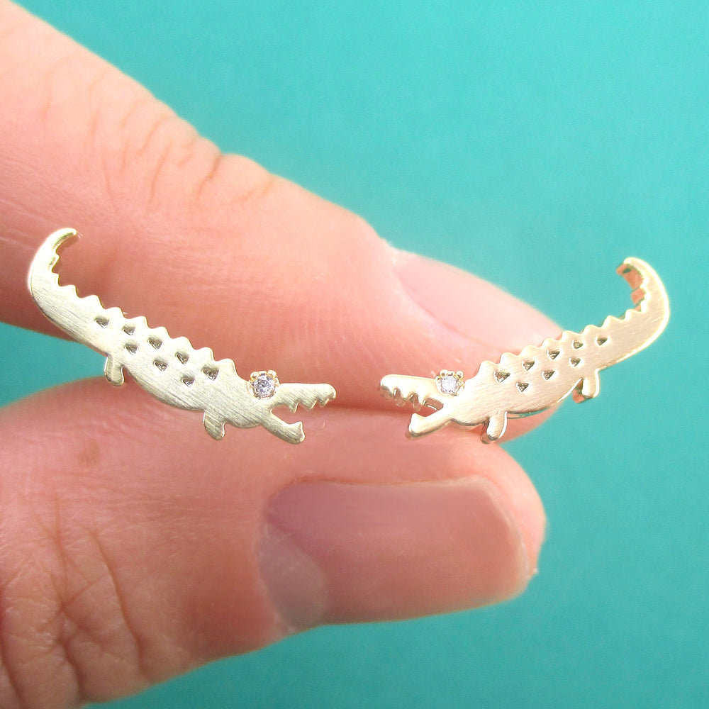 Little Snappy Crocodiles Shaped Alligator Rhinestone Stud Earrings