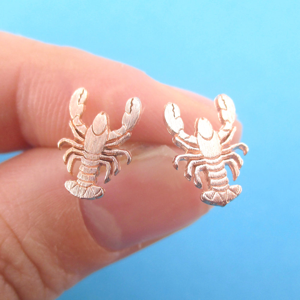 Small Lobster Shaped Marine Life Inspired Stud Earrings for Women