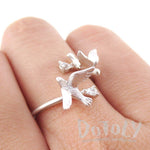Doves Wrapped Around Your Finger Adjustable Ring in Silver | DOTOLY