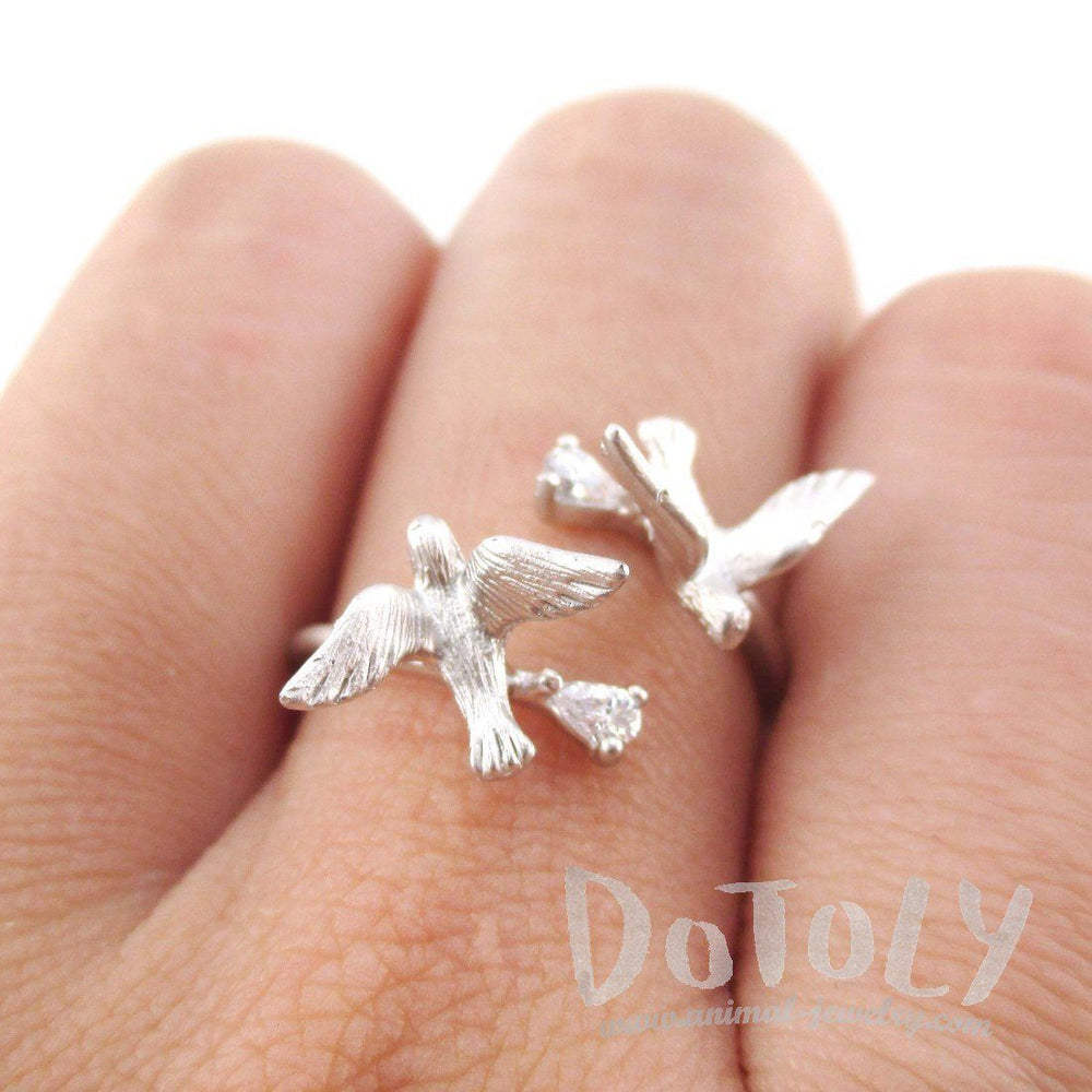 Doves Wrapped Around Your Finger Adjustable Ring in Silver | DOTOLY