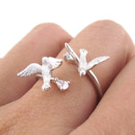 Doves Wrapped Around Your Finger Adjustable Ring in Silver | DOTOLY