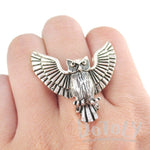 Majestic Owl with Wings Spread Shaped Animal Ring in Silver | DOTOLY