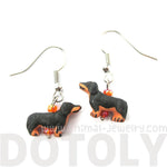 Mini Dachshund Puppy Dog Shaped Porcelain Ceramic Animal Dangle Earrings | Handmade | DOTOLY