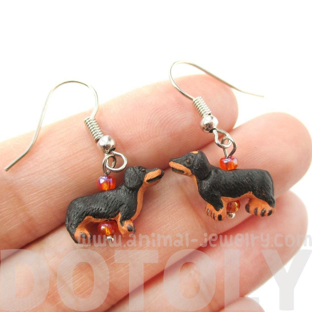 Mini Dachshund Puppy Dog Shaped Porcelain Ceramic Animal Dangle Earrings | Handmade | DOTOLY